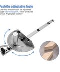 Heavy Duty Aluminum Miter Gauge With Quick Gliding Push Handle And Twenty Seven Degree Angle Stops gives precision angle adjustments.