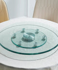 Slick 360 Degree Swivel Lazy Susan Turntable For Kitchen Serving Rack Organizer Tray With No Fuss Smooth Rotation And Rock Solid Tempered Glass Centerpiece on a dining table.