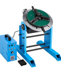 Heavy Duty Rotary Welding Positioner 661 Lbs Load Capacity, Electric Turntable With Foot Pedal Speed Control, blue carbon steel frame and rotating table.