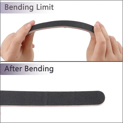 Pro Grade Nail File And Buffer Block Kit with 100 to 180 Grit Double Sided Black Pedicure File showing bending flexibility.