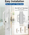 Keyed Sliding Patio Door Handleset With Off Center Thumb Latch And 45 Degree Keyway, diagram showing fit for 1-3/8 to 2 inch doors.