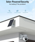 Outdoor 2K Security Camera With 360 Degree PTZ And AI Smart Detection for human, pet, and motion alerts mounted with solar panel.