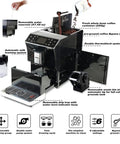 Top Shelf Fully Automatic Espresso Coffee Maker With Integrated Milk Frother Precision Bean Grinder And One Touch Operation For No Sweat Slick Daily Brewing At Home showing removable components and features.