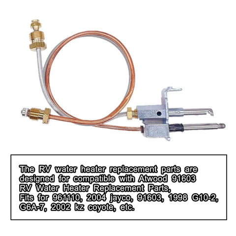 Water heater pilot assembly for Atwood 91603 RV; copper tubing, thermocouple kit, mounting bracket and fittings
