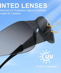 Bulk Safety Glasses Pack 80 Count With 40 Clear Glasses And 40 Sunglasses For Men And Women Built Tough For Construction Workshop Or Lab Use Scratch And Impact Resistant Eye Protection. Close-up of smoke-tinted lenses with UV400 protection for outdoor use.