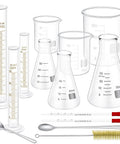 16-Piece Glass Beaker And Flask Lab Set With Borosilicate Glassware, Graduated Cylinders, Stirring Rods, Droppers, Cleaning Brush