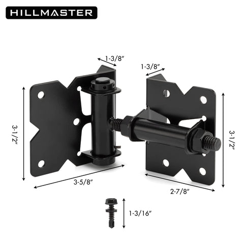 Two Pack Self Closing Gate Hinges For Wood And Vinyl Fences Heavy Duty Gate Closers With 22 Screws Swing Adjuster Tool 90 Degree Tension Black Finish Easy Install Gate Hardware Kit with measurements