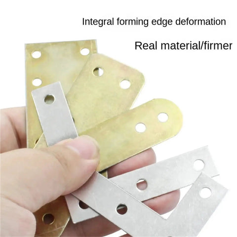 Rock Solid L Bracket Corner Brace 100 Pcs Nickel Plated Steel Mending Plates for Furniture Repair and Shelf Support held in hand.