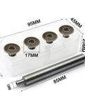 20 Piece Jeans Button Tack Kit With 17mm Metal Snap Fasteners and tools in storage box, measurements marked