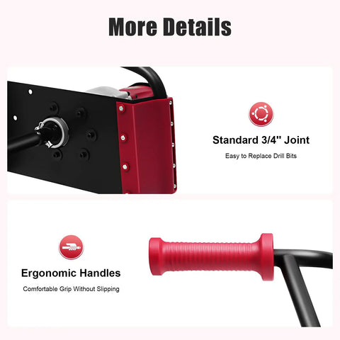 Ergonomic handles and 3/4 inch joint on Powerful 1500W Electric Post Hole Digger Earth Auger With 1.6 HP Copper Motor