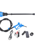 High Capacity Electric Drum Pump 120V AC And 12V DC Models With 5 GPM Flow and adjustable hose for transferring fluids.