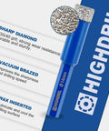 Close-up of 5 Pack 14mm Diamond Tile Drill Bits With Hex Shank For Porcelain Ceramic Marble Granite And Other Hard Materials Vacuum Brazed Core Bits 80mm Length No Slip Hex Shank Clean Fast Drilling For Electric Drills, showing texture and label.