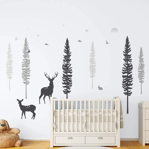 Dreamy Forest Woodland Nursery Wall Decals Set With Pine Trees Owls And Deer No Mess Easy Peel And Stick Baby Boy Girl Wall Stickers