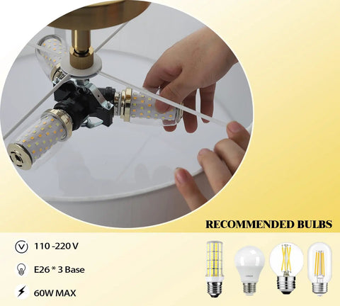 Installation view of Cool 15 Inch Drum Light Semi Flush Mount Ceiling Light Fixture with bulb sockets inside white fabric shade.