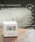 Continuous Home Radon Detector With Battery Power And Display Super Fast Readings For Quick Easy Home Safety Checks EF100 Style Smart Radon Sensor Fast Easy To Read Digital Display And Battery Operated For Portable Home Monitoring on wooden table