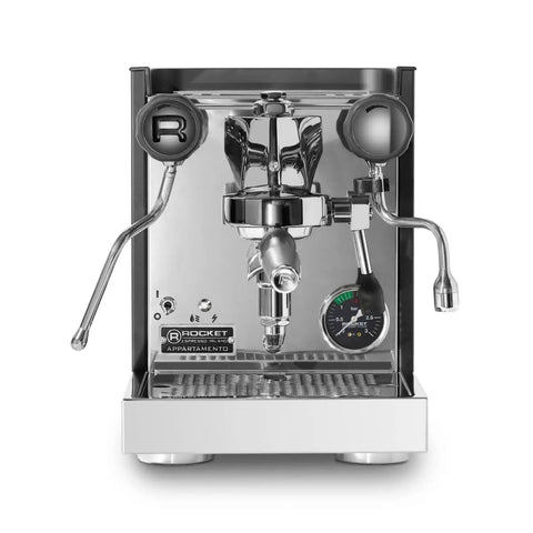 Front view of Appartamento TCA Espresso Machine Black On Black For Home Coffee Setup With Hybrid PID Temperature Control Upgraded Brew Group