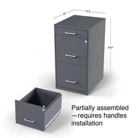 Three Drawer Vertical File Cabinet for Office Lockable and Mobile Holds Letter Size Documents Charcoal Steel Organizer