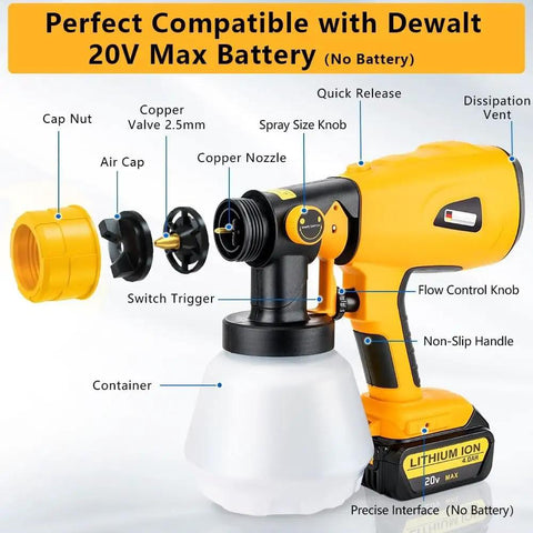 Badass Cordless Hvlp Paint Sprayer Designed For 20 Volt Max Packs Electric Spray Gun with quick release and control knobs.