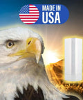 Heavy Duty Machine Stretch Wrap Featuring Battle Proven UV Blockers Keeps Your Stack Safe During Cross Country Hauls 20 Inches By 5000 Feet 80 Gauge Thickness Pallet Film 20 Roll Case with eagle in background.