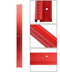 Close-up of Red Aluminum Alloy 45 Degree T Track Miter Slot Fixture for Router Table and Table Saw Jig Guide, 500mm