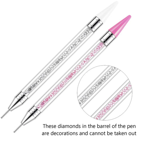 Rhinestone Picker Tool Set For Nail Art Dual Head Bedazzling Pen With Wax Tips detailed view of crystal barrels.