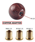 Aluminum And Wooden Weighted Shift Knob For Manual Transmissions With Black Engraved Inlay, Two And One Eighth Inch Diameter, Two Hundred Gram Weight, Universal Threads M12x1.25 Plus 3 Adapters M8x1.25 M10x1.25 M10x1.5 For Your Ride, with adapters
