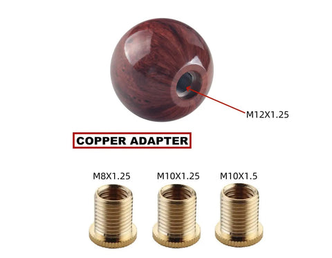 Aluminum And Wooden Weighted Shift Knob For Manual Transmissions With Black Engraved Inlay, Two And One Eighth Inch Diameter, Two Hundred Gram Weight, Universal Threads M12x1.25 Plus 3 Adapters M8x1.25 M10x1.25 M10x1.5 For Your Ride, with adapters