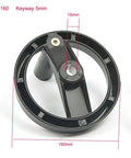 Hollow Aluminum Handwheel With Foldable Handle 100-200mm shown with dimensions and keyway details for milling machine and lathe