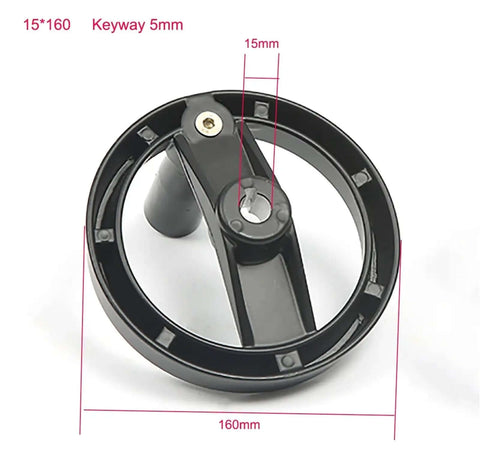 Hollow Aluminum Handwheel With Foldable Handle 100-200mm shown with dimensions and keyway details for milling machine and lathe