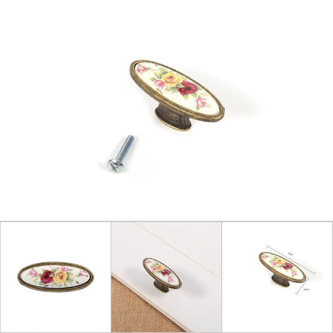 Ceramic Cabinet Handles Antique Brass Pulls Vintage Drawer Knobs For Kitchen Cupboard Bar Pastoral European Style Flower Door Hardware