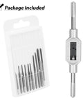 Micro Taps Bit Set 10Pcs Metric Hand Taps M1 To M3 Point Five High Speed Steel HSS Plug Tap Set with adjustable wrench shown.