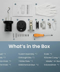 Box contents of Biometric Fingerprint Door Knob with Keypad Lock, including knobs, keys, screws, and manual.