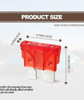 Red 10 Amp Mini Blade Auto Fuse dimensions shown, part of 20 Pack 10 Amp Mini Blade Auto Fuses Ato Apr Ats 32 Volt Red Replacement Kit.