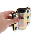 Close-up of Leak Sealer Clamp For Plastic And Metal Pipes Waterproof Pipe Repair Kit in hand, showing metal and rubber details