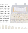 Round Nylon Standoff And Spacer Kit For PCB Board Mounting And Electrical Insulation In A Durable Storage Container, 150 Piece Nylon Standoffs And Spacers For Easy Mounting, Precise Spacing, And Component Clearance. Assorted 3mm-25mm lengths in case