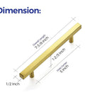 30 Pack 7 3 Eighths Inch Square Cabinet Pulls In Brushed Brass Stainless Steel For Kitchen Drawers And Cabinets, 5 Inch Center To Center Hole Spacing, Durable Modern Handles, showing dimensions