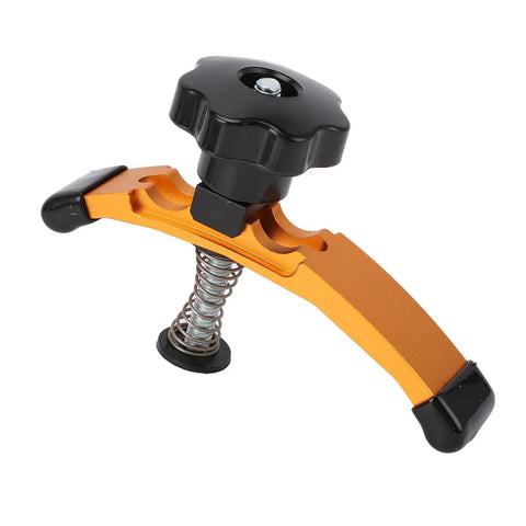 Beefy T Track Clamp Set For CNC Routers And Milling Machines, Heavy Duty Hold Down Clamps With Aluminum Alloy Bodies And Rubber Pads, 5 3 8 Inch Long, Fits 3 Inch Workpieces, 4 Piece Set, orange clamp with black knob