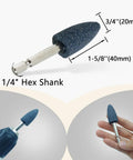 Eight Piece Cone Shape Mounted Grinding Stone Set With One Quarter Inch Hex Shank for sharpening deburring rust removal.