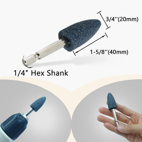 Eight Piece Cone Shape Mounted Grinding Stone Set With One Quarter Inch Hex Shank for sharpening deburring rust removal.