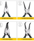 500Pcs Retaining Ring Set M4 To M28 With 21 Sizes Alloy Steel Circlip Snap Ring Kit Including 4 Pliers For Internal And External Snap Rings Pro Grade For Automotive Machinery And DIYers, showing straight and bent pliers.