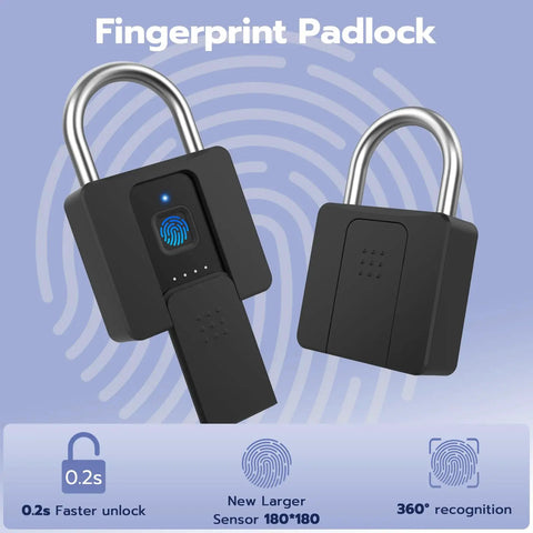 Heavy Duty Fingerprint Padlock With Bluetooth Outdoor Waterproof Smart Lock for gates fences lockers gyms cabinets shown in black