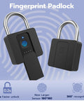 Smart Fingerprint Padlock With Waterproof Design, Key Backup, and Mobile App Control, showcasing fingerprint recognition sensor.