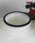 Close-up of dual tank ATV UTV spot sprayer with 25 gallon water tank and separate concentrate tank for on demand mixing, translucent white material.