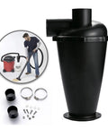 Cyclone Vacuum Filter Separator With Flange Turbo Dust Collector for industrial woodworking vacuums, shown with accessories.