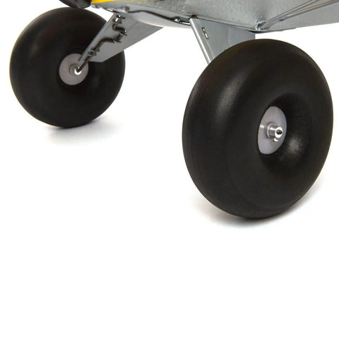Close-up of wheels on the RC Airplane Carbon Cub S 2 1.3m Ready To Fly Basic With SAFE Technology For Beginner To Intermediate Flyers