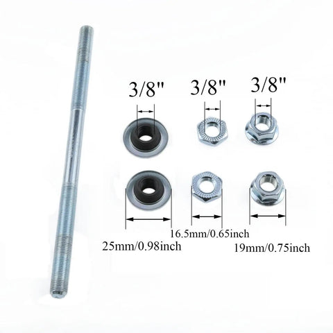 Lyot 185 Millimeter Bike Axle For Multiple Speed Rear Hub 3 Eighths Inch Silver One Piece with hardware components