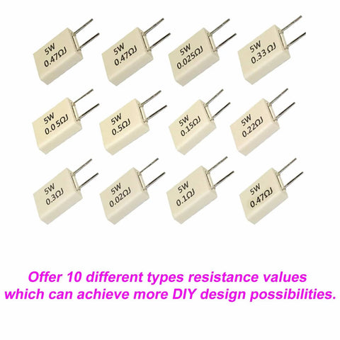 Ceramic Cement Resistor Kit 5W DIY Assortment Pack With 0.05 Ohm To 1 Ohm Values Includes 10 Types And 49 Pieces
