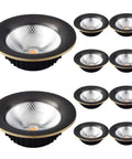 Fresh 10 Pack Brass Recessed Downlight Kit With Smooth Black Trim Dimmable Warm To Cool White Adjustable Color Temp And Glare Free Glow showcasing LED lights with black trim.