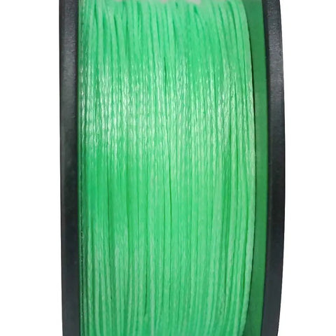 Close-up of green spool of 0.8mm UHMWPE Micro Cord Rope Whipping Twine For Heavy Duty Canvas Tarps and Bags Survival and Backpacking Emergency Line.