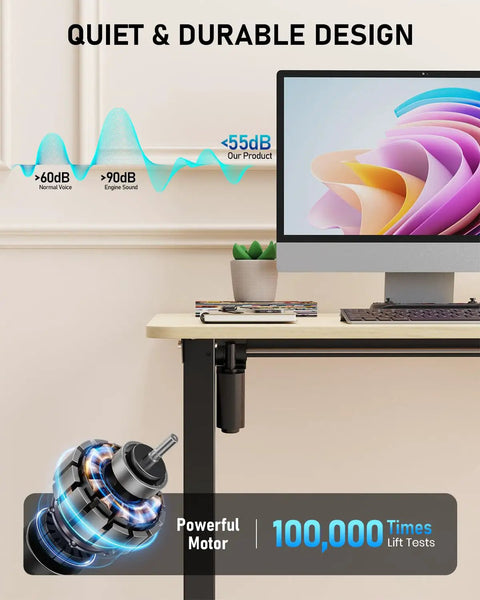 Quiet and durable design of Slick 32 Inch Electric Standing Desk Built Tough With Swivel Rolling Casters And No Sweat Height Switches.